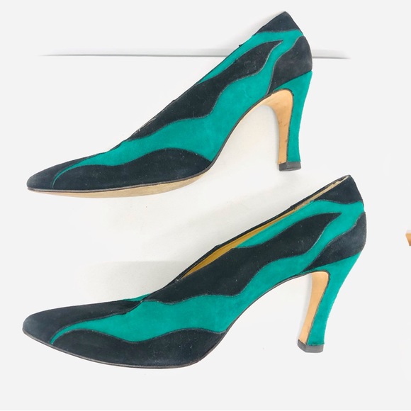 Norma B Green Black Swirl Suede Heels - Picture 8 of 16